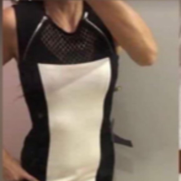 BEBE Color Block Black and White Bodycon Dress - Picture 2 of 5